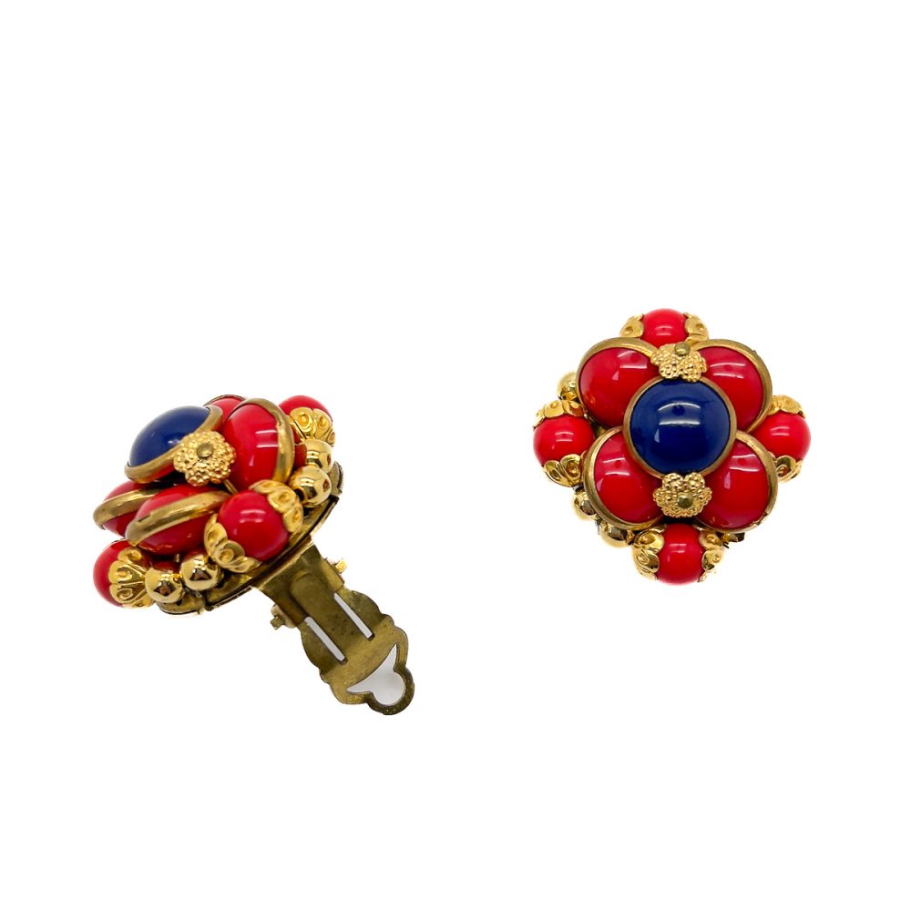 Vintage French Blue & Red Earrings