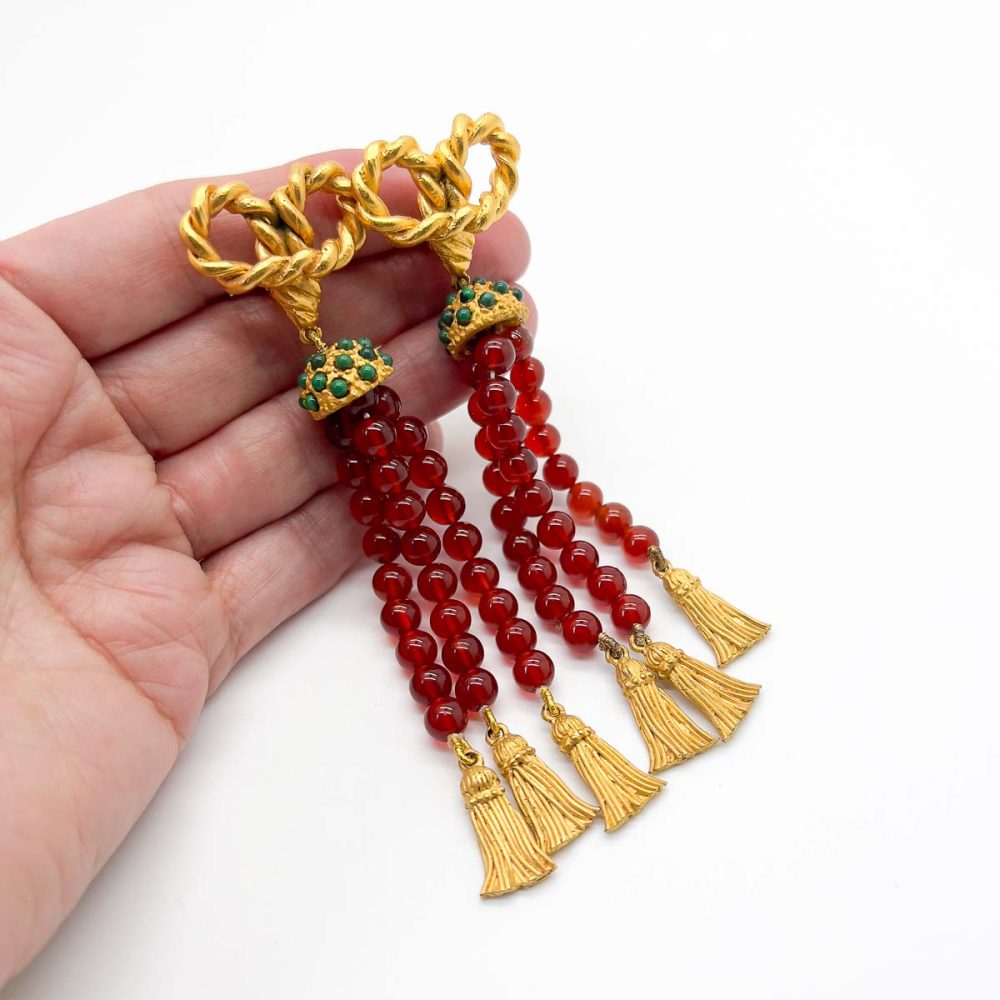 Vintage Carnelian Tassel Earrings