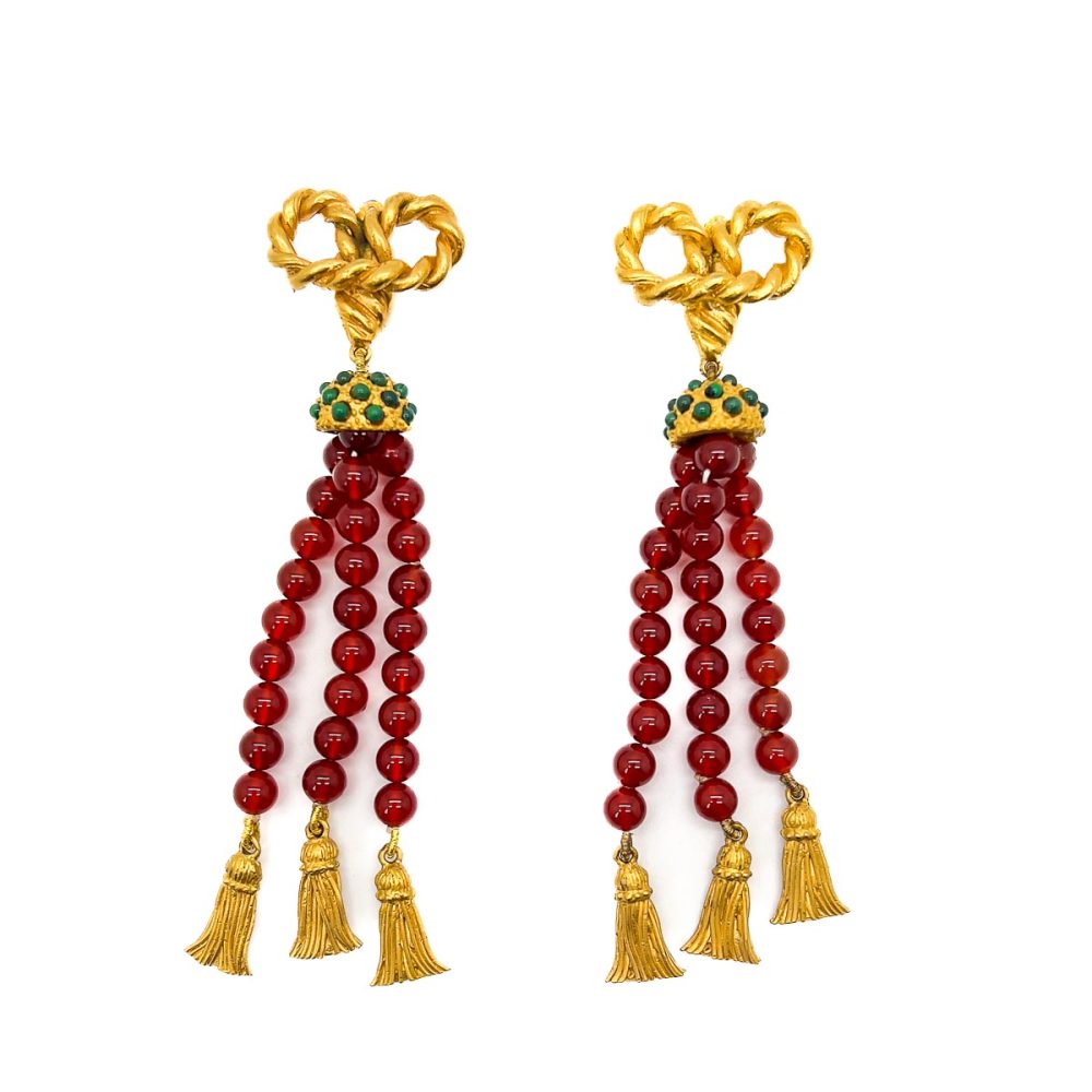 Vintage Carnelian Tassel Earrings