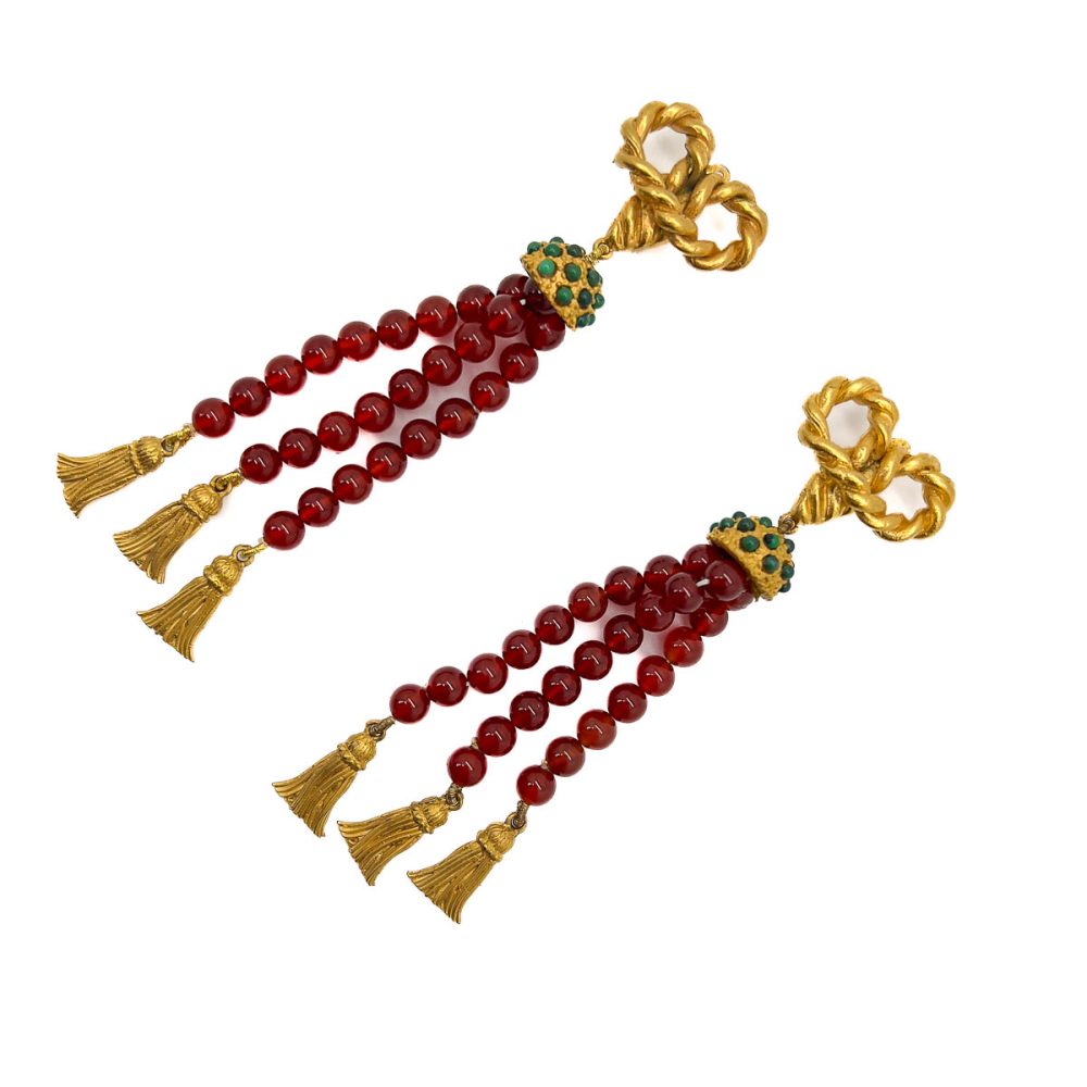 Vintage Carnelian Tassel Earrings