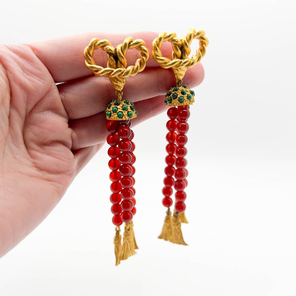 Vintage Carnelian Tassel Earrings
