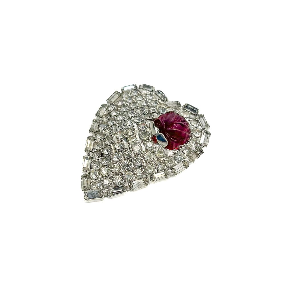 Vintage Ruby Heart Brooch