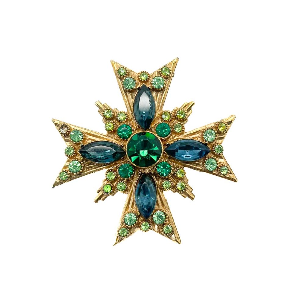 Vintage Emerald Glass Cruciform Brooch