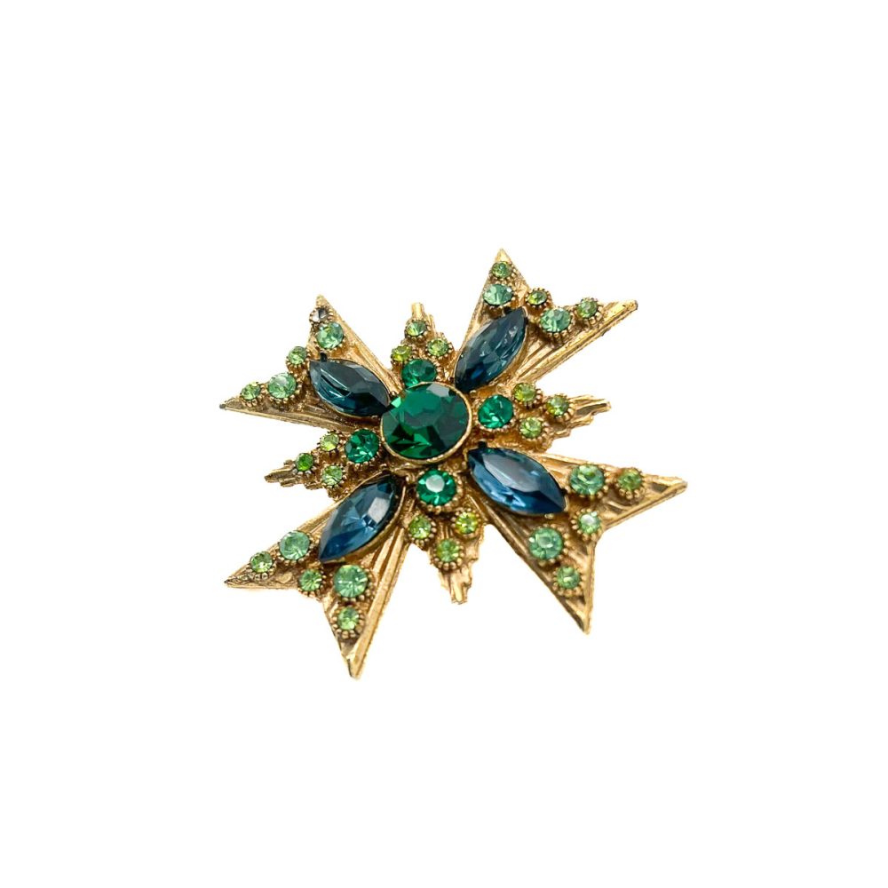 Vintage Emerald Glass Cruciform Brooch