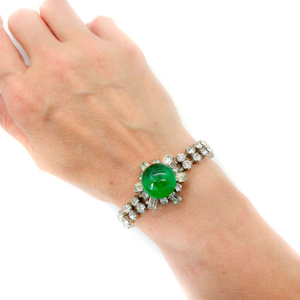 Vintage French Emerald Glass Bracelet