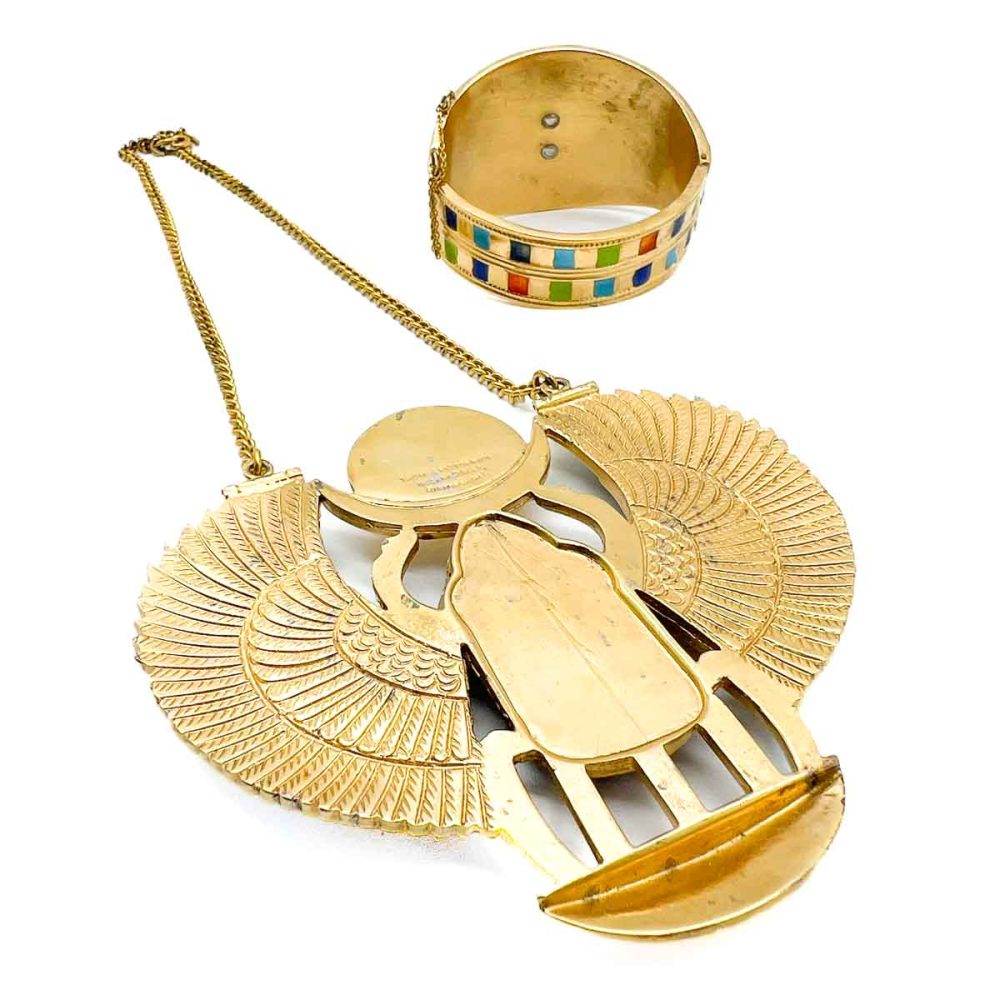 Vintage Fattorini Winged Scarab Necklace and Cuff