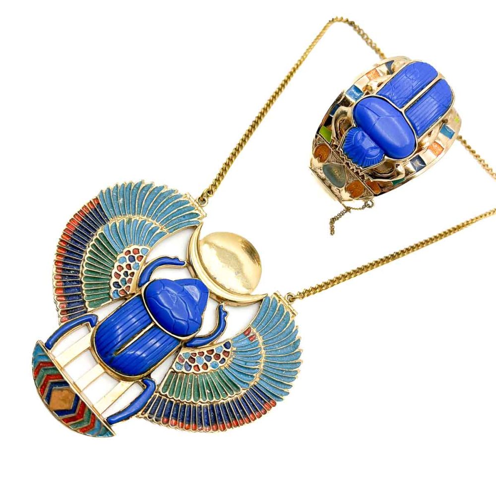Vintage Fattorini Winged Scarab Necklace and Cuff