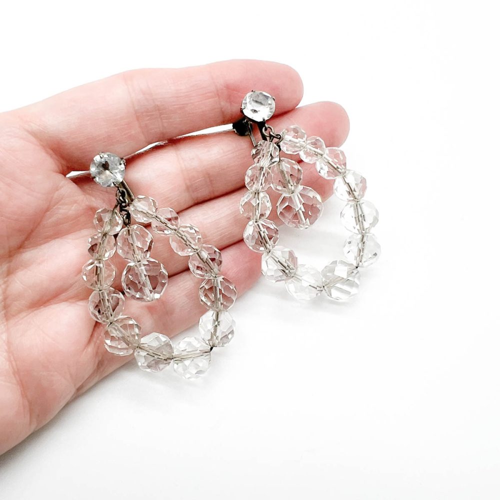 Antique cut crystal hoop earrings