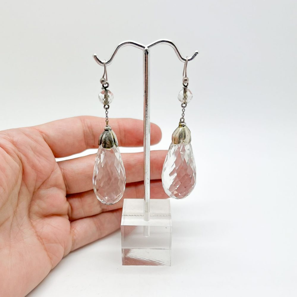 Antique rock crystal bomb drop earrings