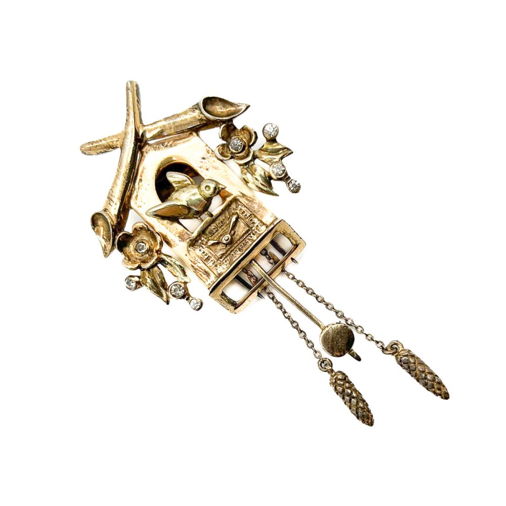Vintage DeRosa Cuckoo Clock Brooch