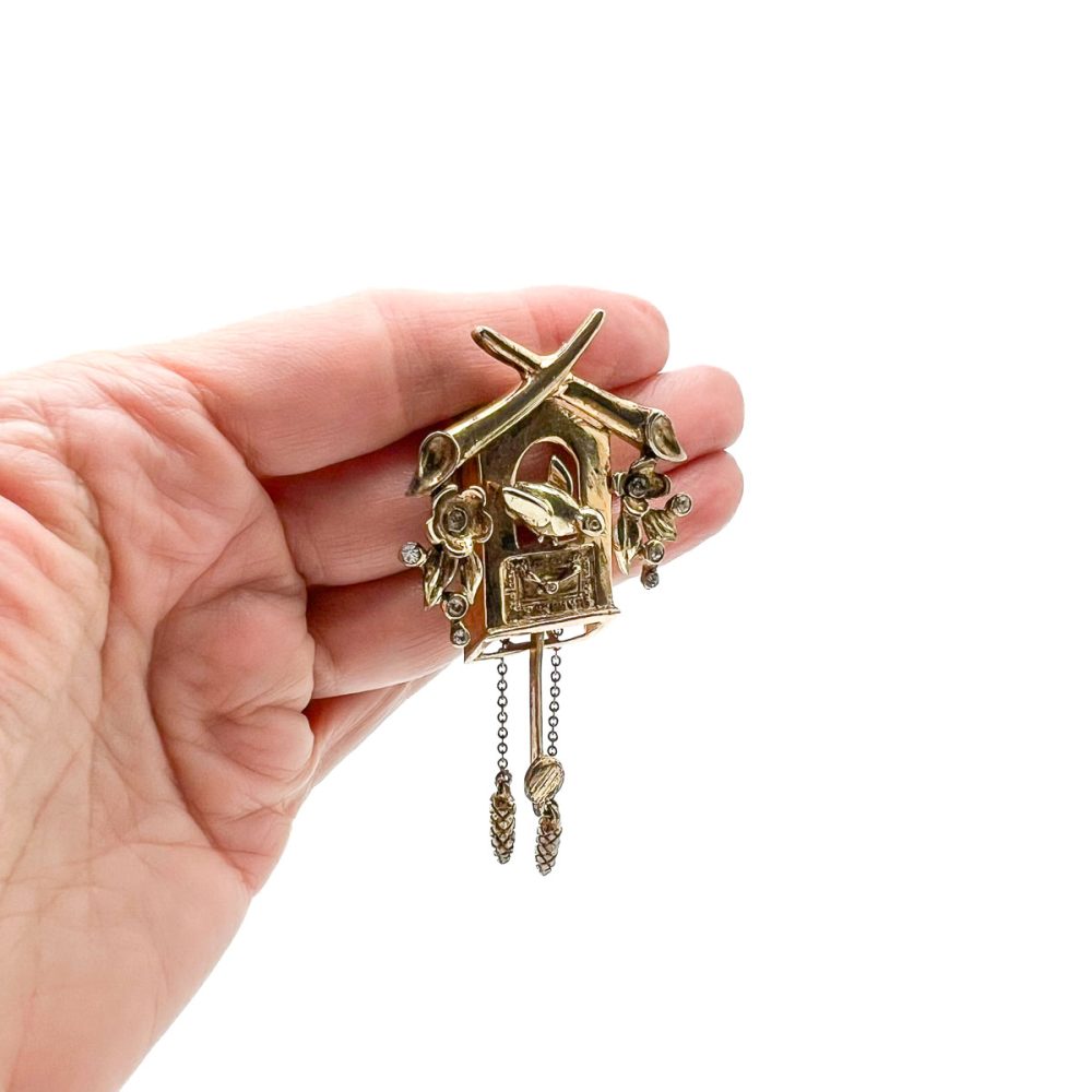 Vintage DeRosa Cuckoo Clock Brooch