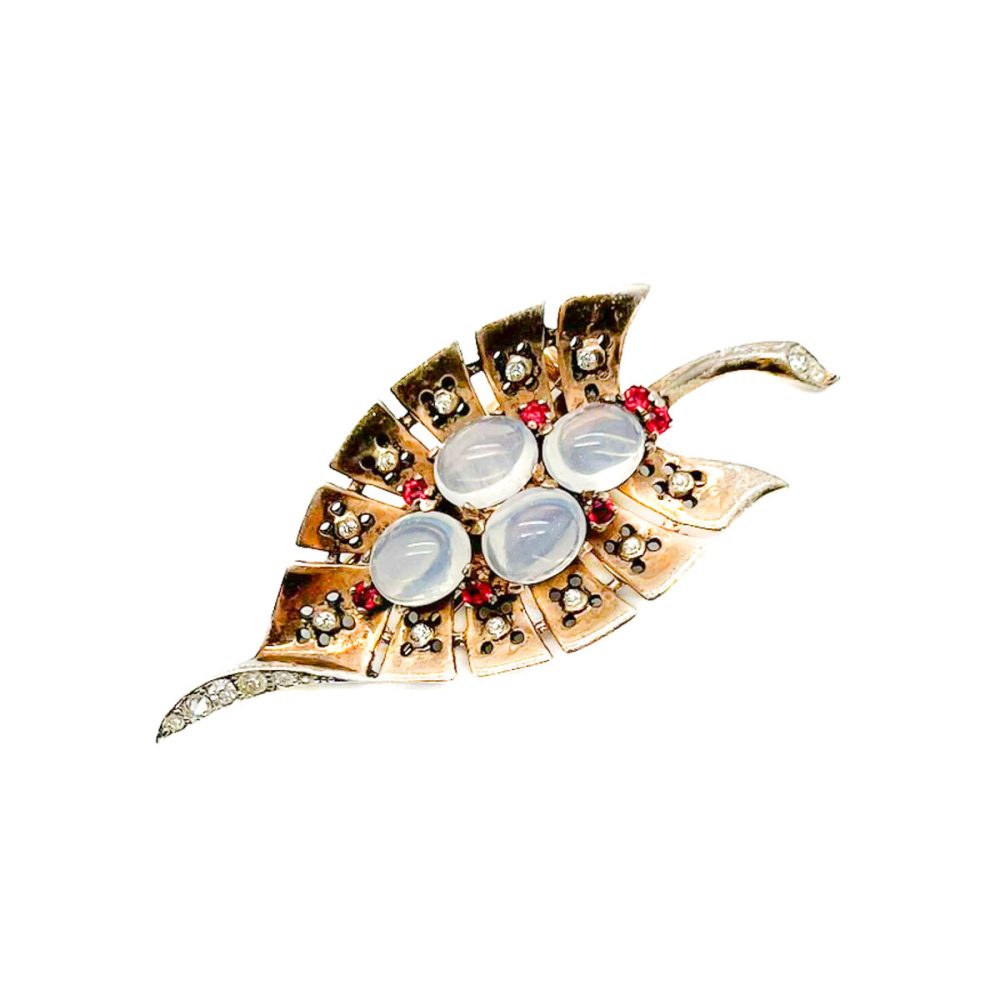 Vintage Crown Trifari Moonstone Leaf Brooch