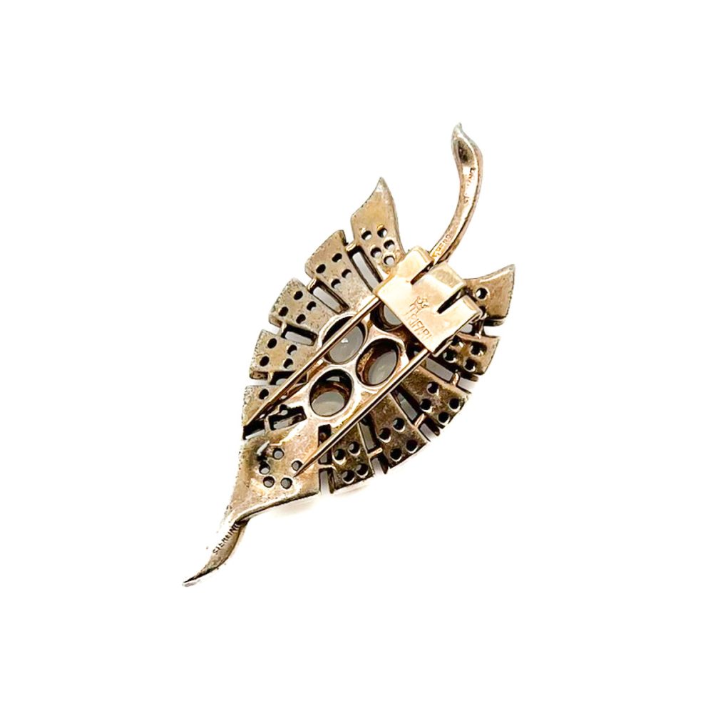 Vintage Crown Trifari Moonstone Leaf Brooch