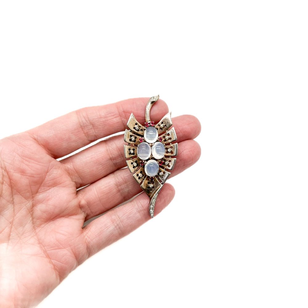 Vintage Crown Trifari Moonstone Leaf Brooch
