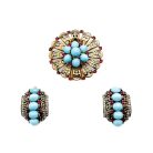 Jennifer Gibson Jewellery 1995 (2) Vintage Crown Trifari Turquoise Brooch and Earrings