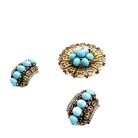 Jennifer Gibson Jewellery 1995 (3) Vintage Crown Trifari Turquoise Brooch and Earrings