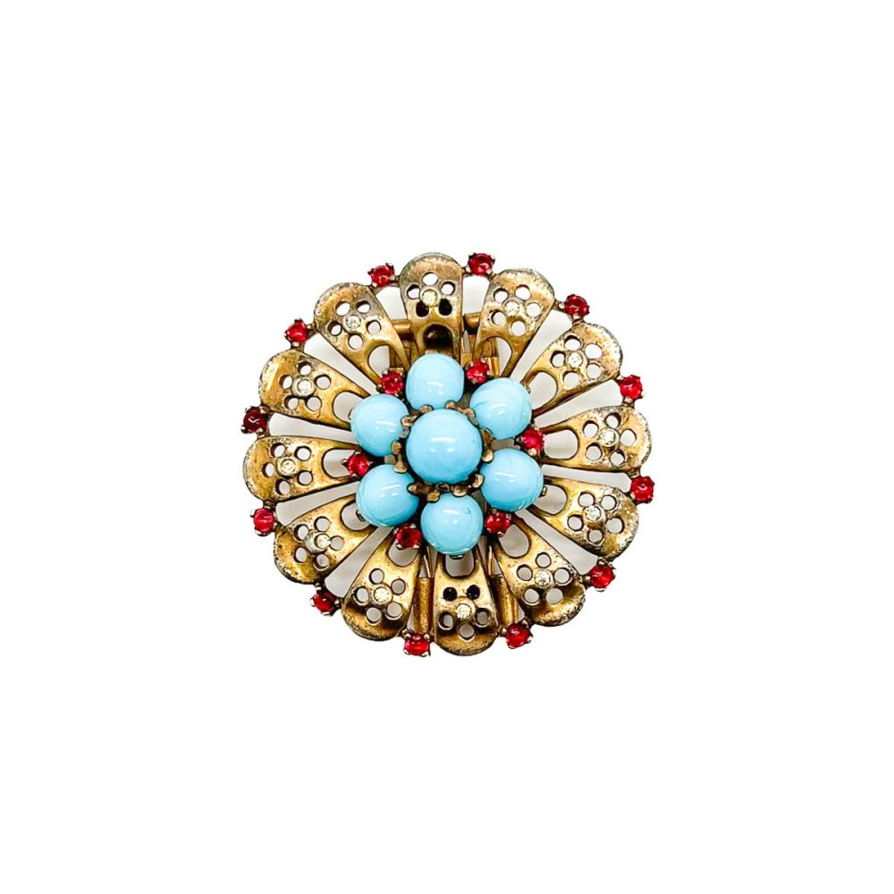 Vintage Crown Trifari Turquoise Brooch and Earrings