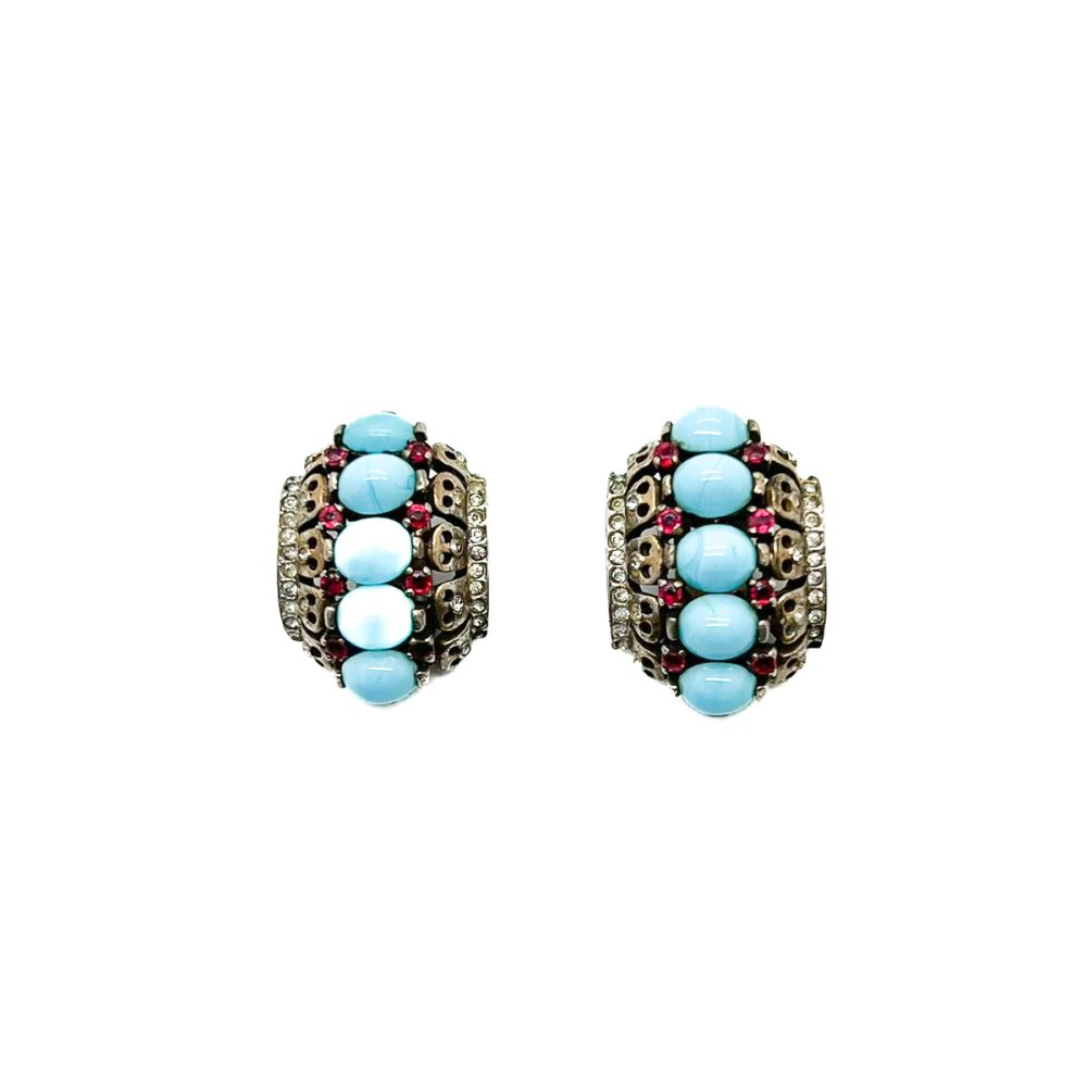 Vintage Crown Trifari Turquoise Brooch and Earrings
