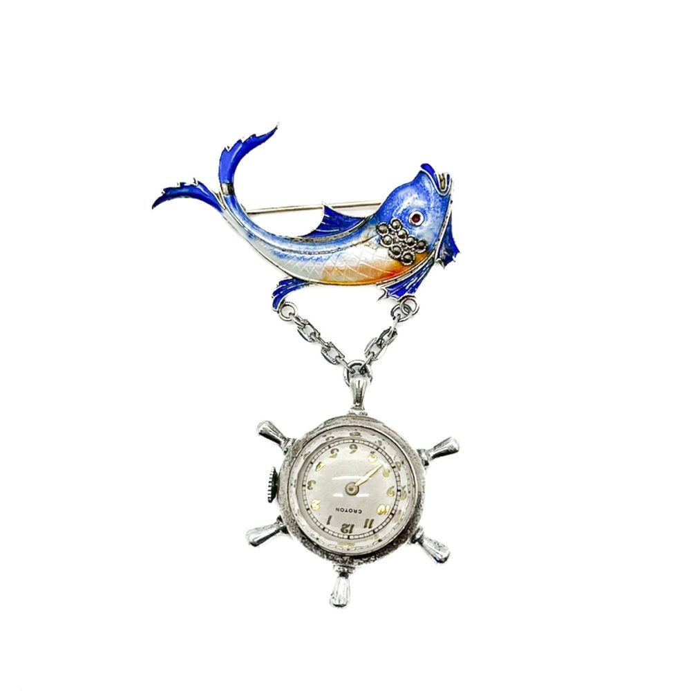 Vintage Fish Fob Watch Brooch
