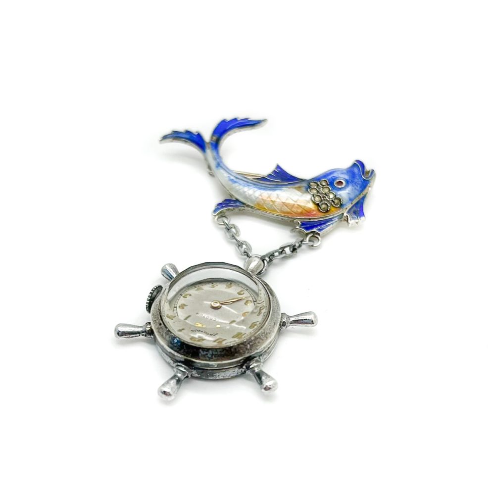 Vintage Fish Fob Watch Brooch