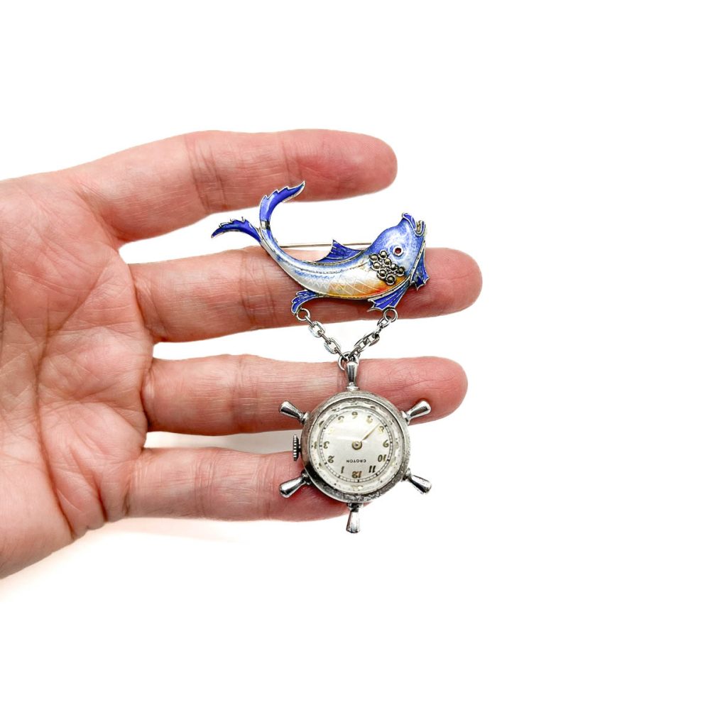Vintage Fish Fob Watch Brooch