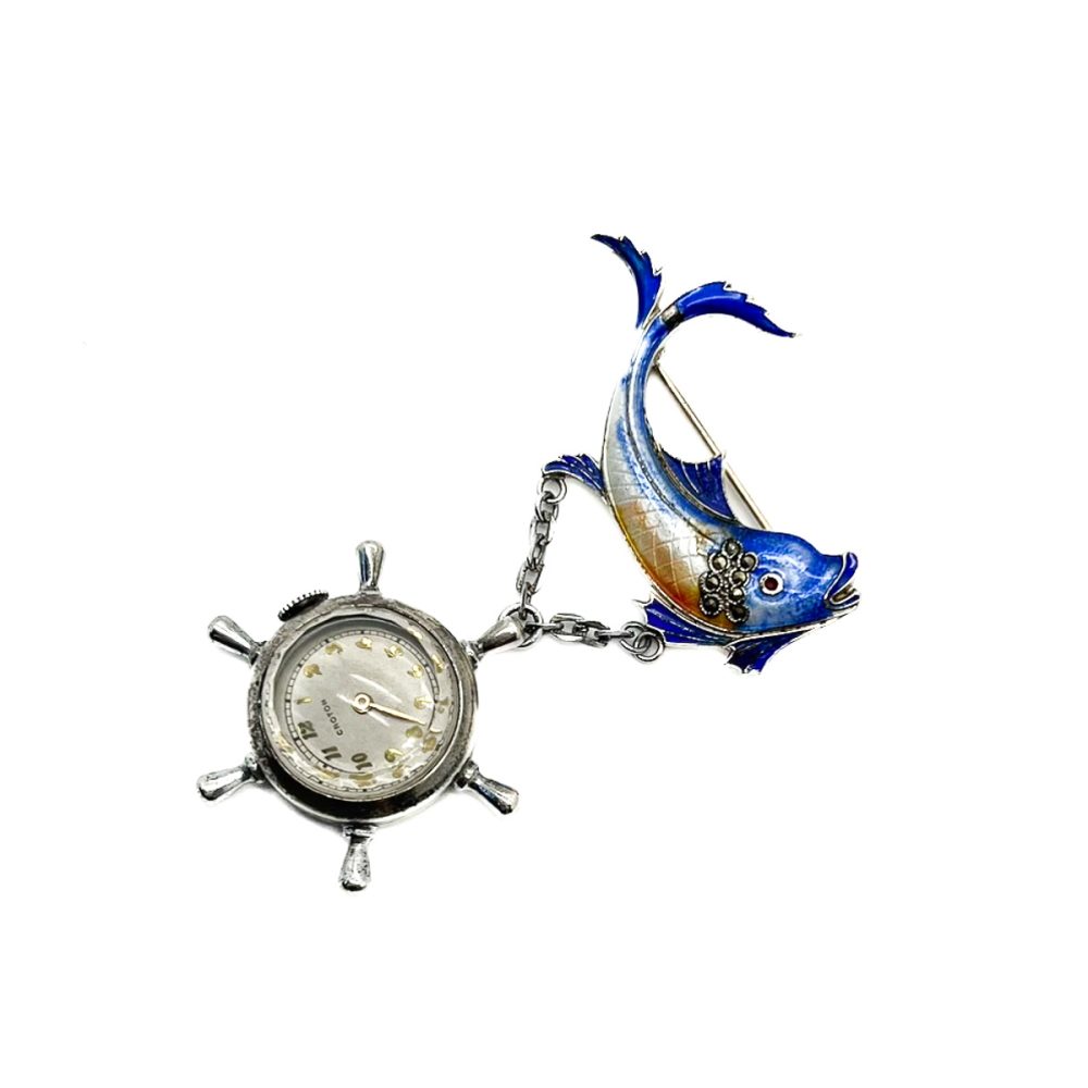 Vintage Fish Fob Watch Brooch