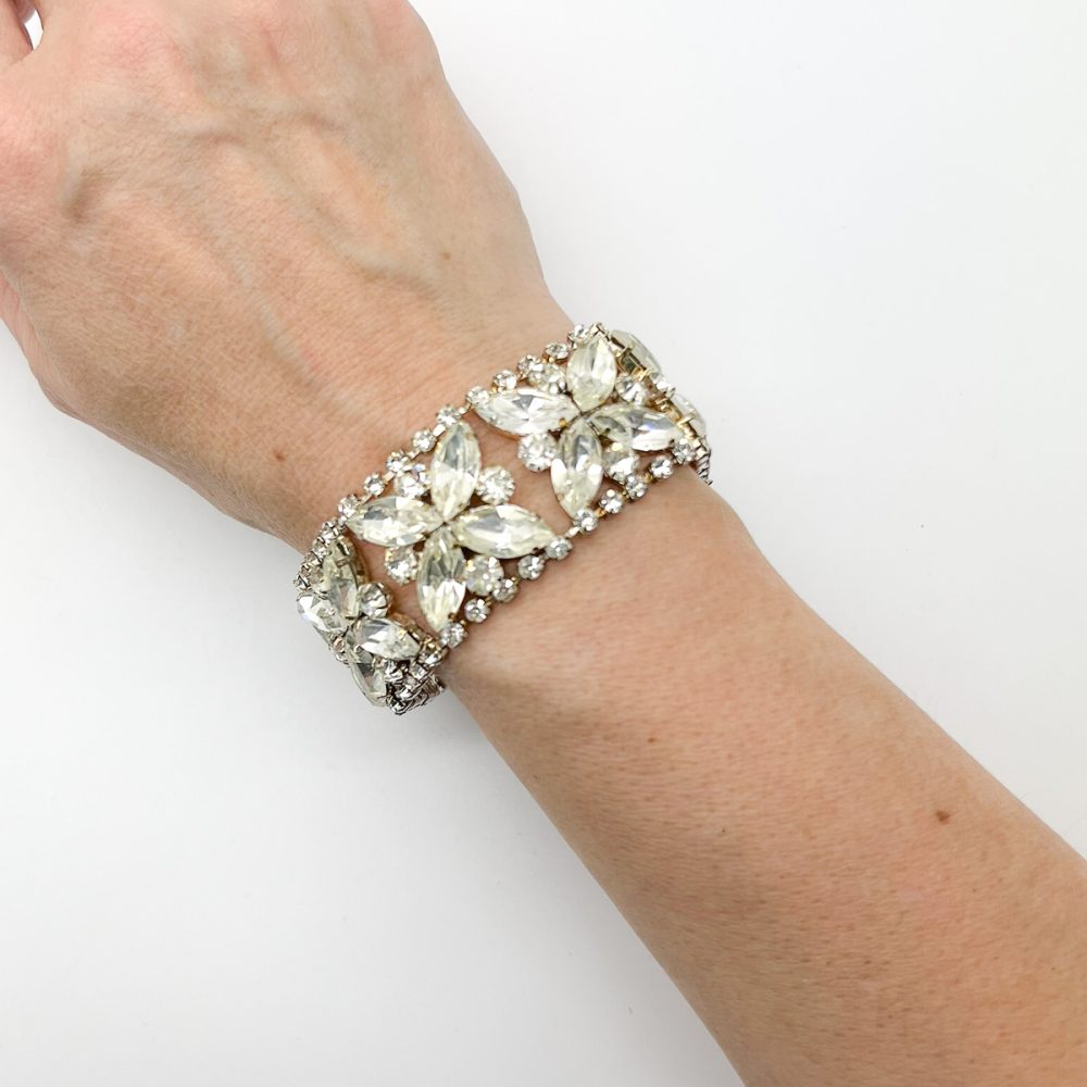 Vintage Floral Rhinestone Cuff