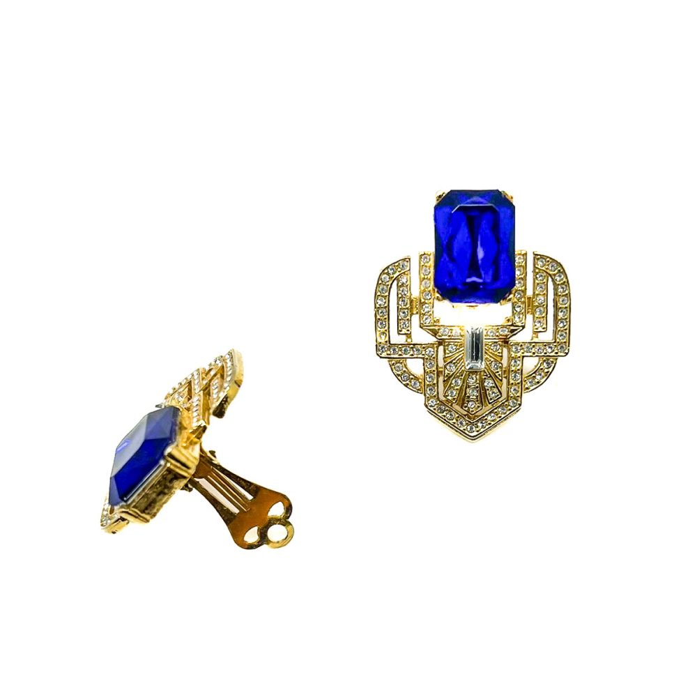 Vintage Electric Blue Deco Earrings