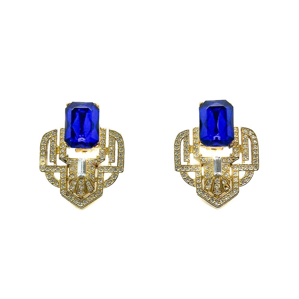 Vintage Electric Blue Deco Earrings