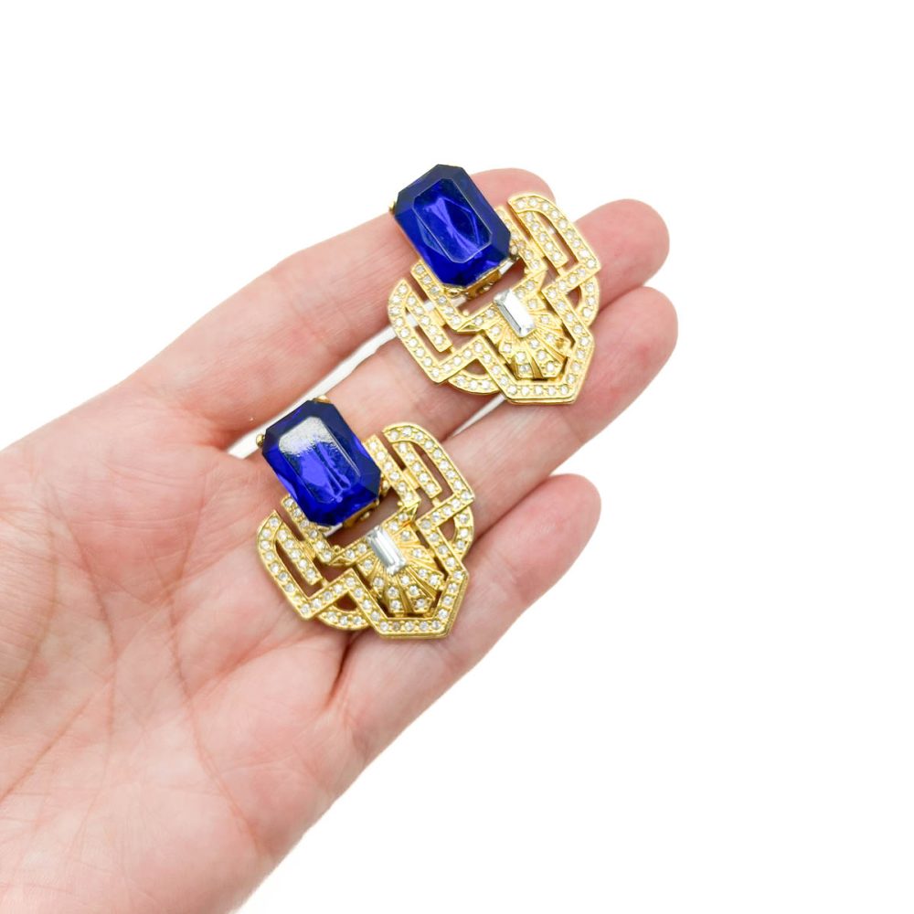 Vintage Electric Blue Deco Earrings