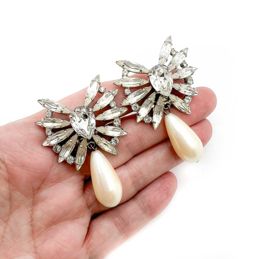 Vintage Marquise Pearl Drop Earrings