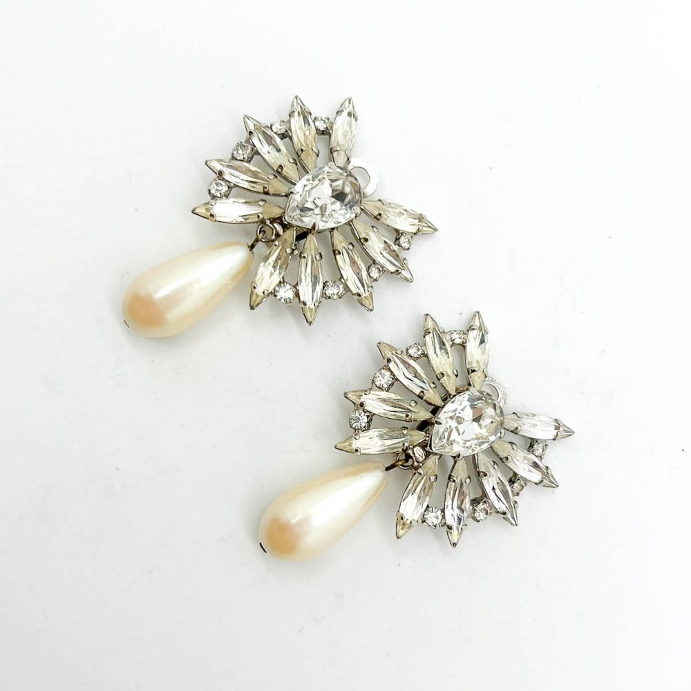 Vintage Marquise Pearl Drop Earrings