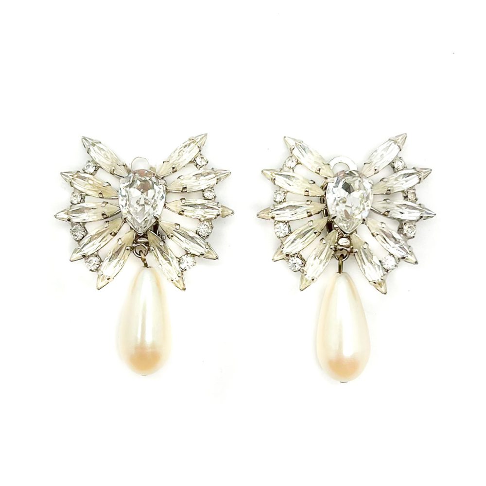 Vintage Marquise Pearl Drop Earrings
