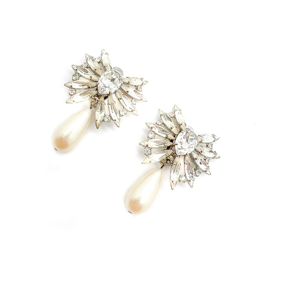 Vintage Marquise Pearl Drop Earrings