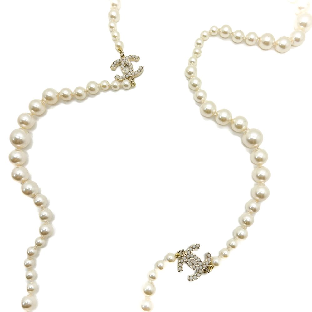 Chanel Pearl Logo Rope Necklace