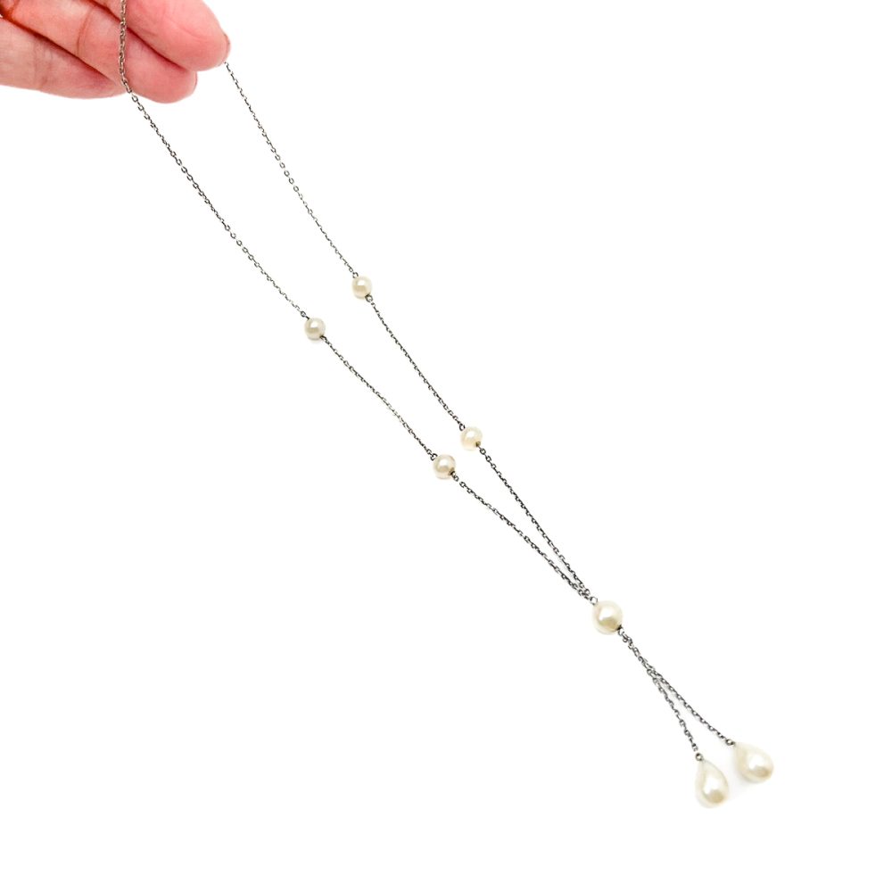 Antique Silver Pearl Lavaliere Necklace