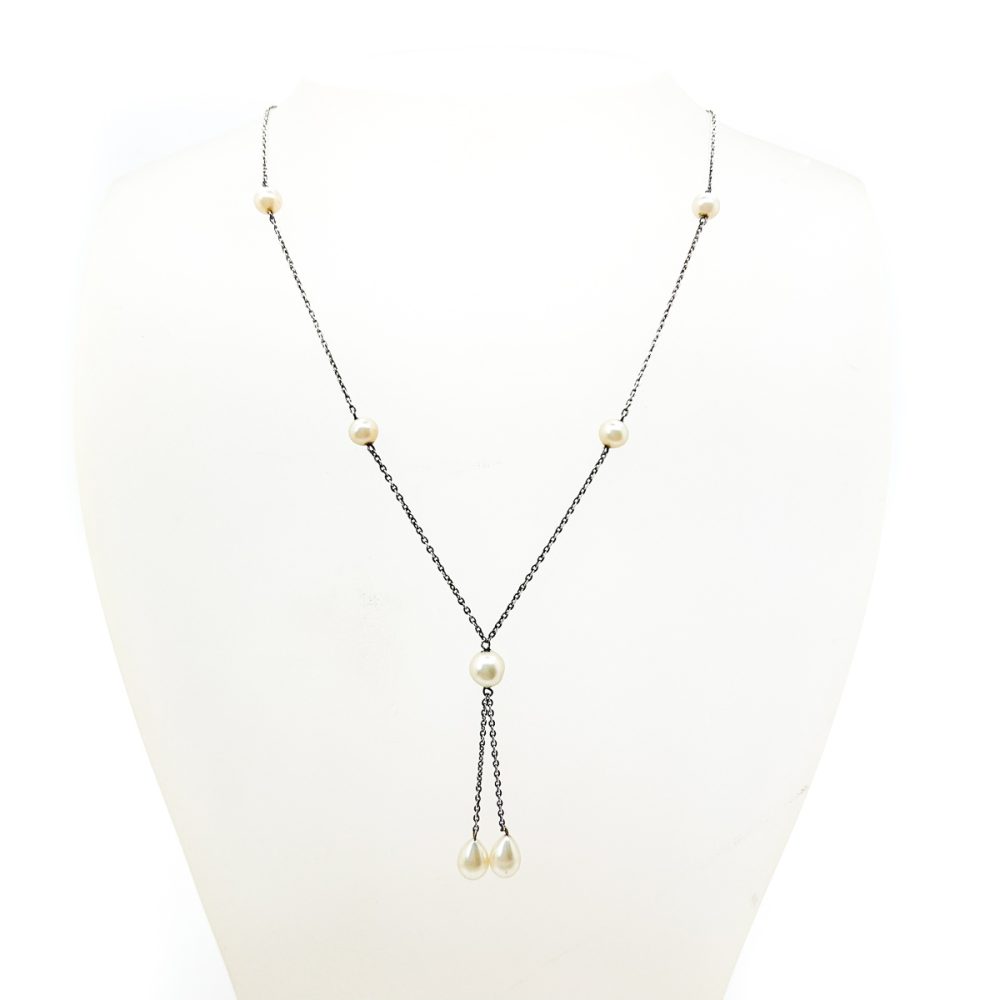 Antique Silver Pearl Lavaliere Necklace