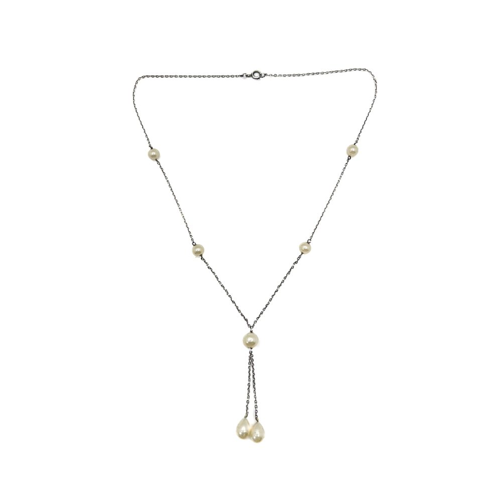 Antique Silver Pearl Lavaliere Necklace