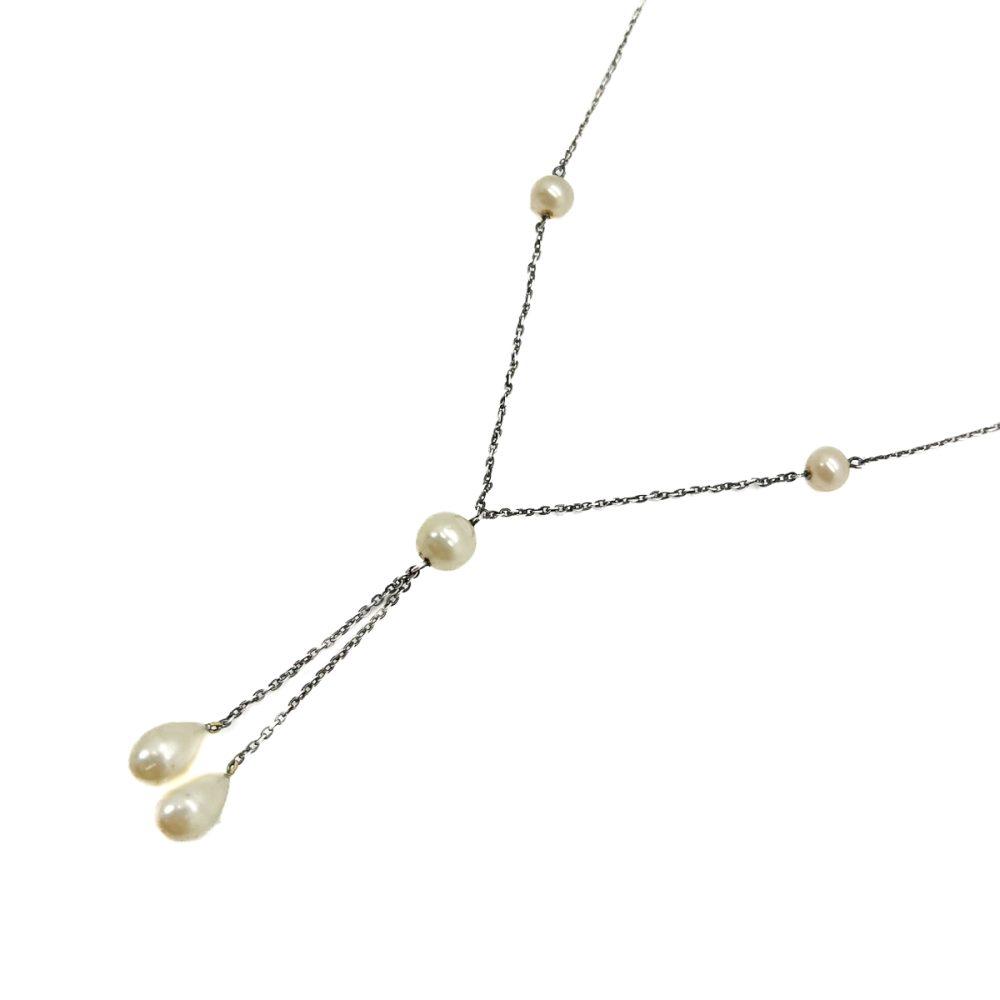 Antique Silver Pearl Lavaliere Necklace