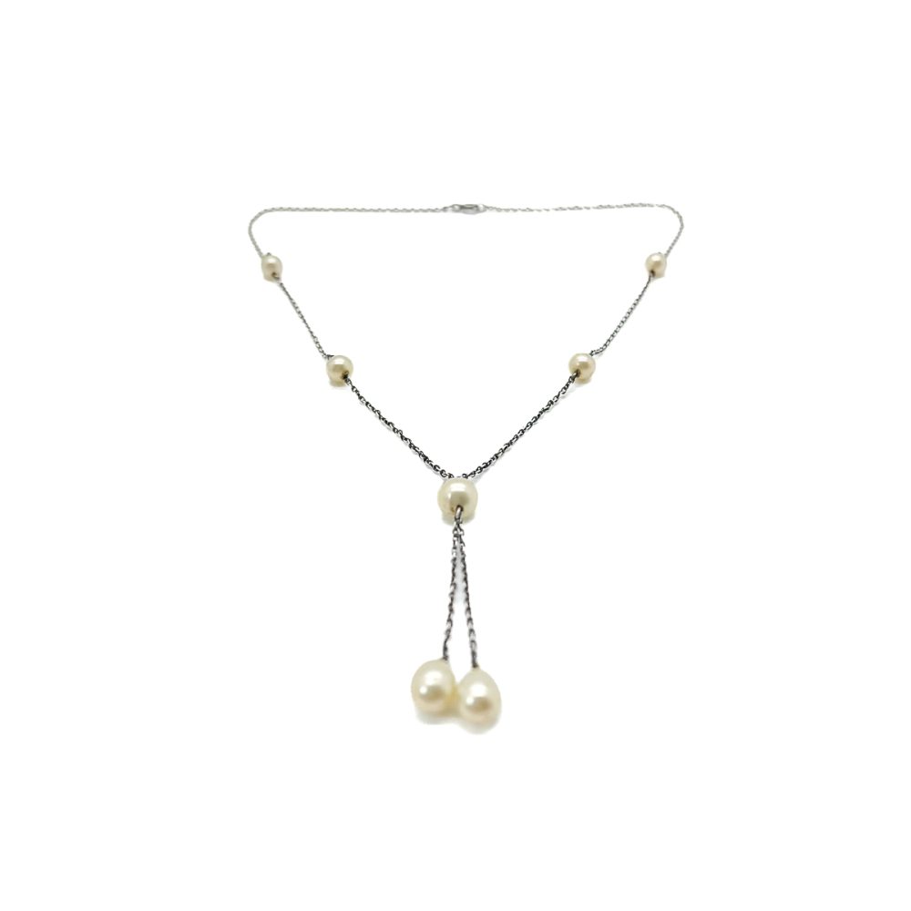 Antique Silver Pearl Lavaliere Necklace