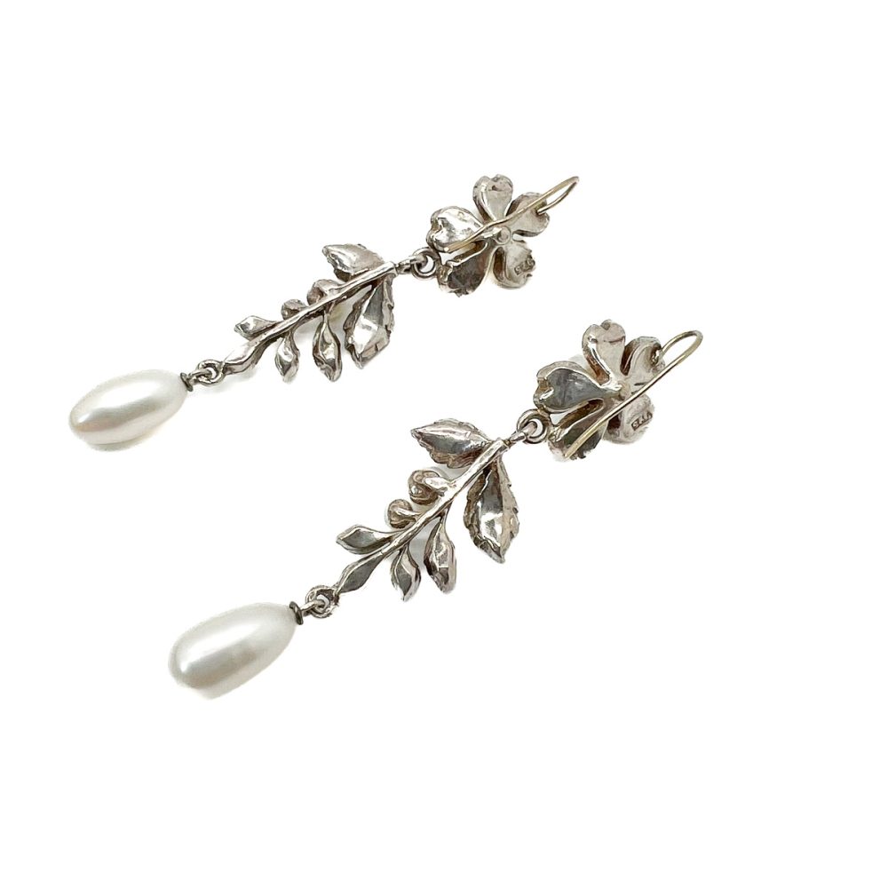 Vintage Silver Pearl Floral Earrings