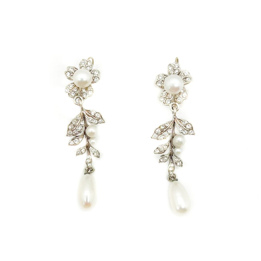 Vintage Silver Pearl Floral Earrings