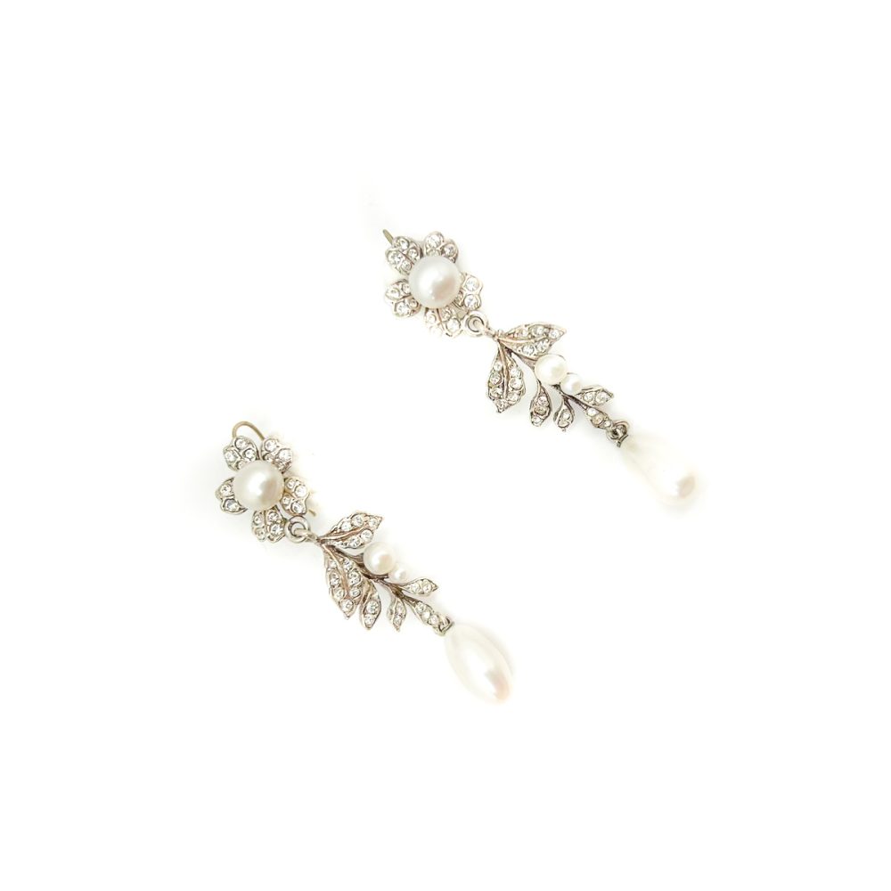 Vintage Silver Pearl Floral Earrings