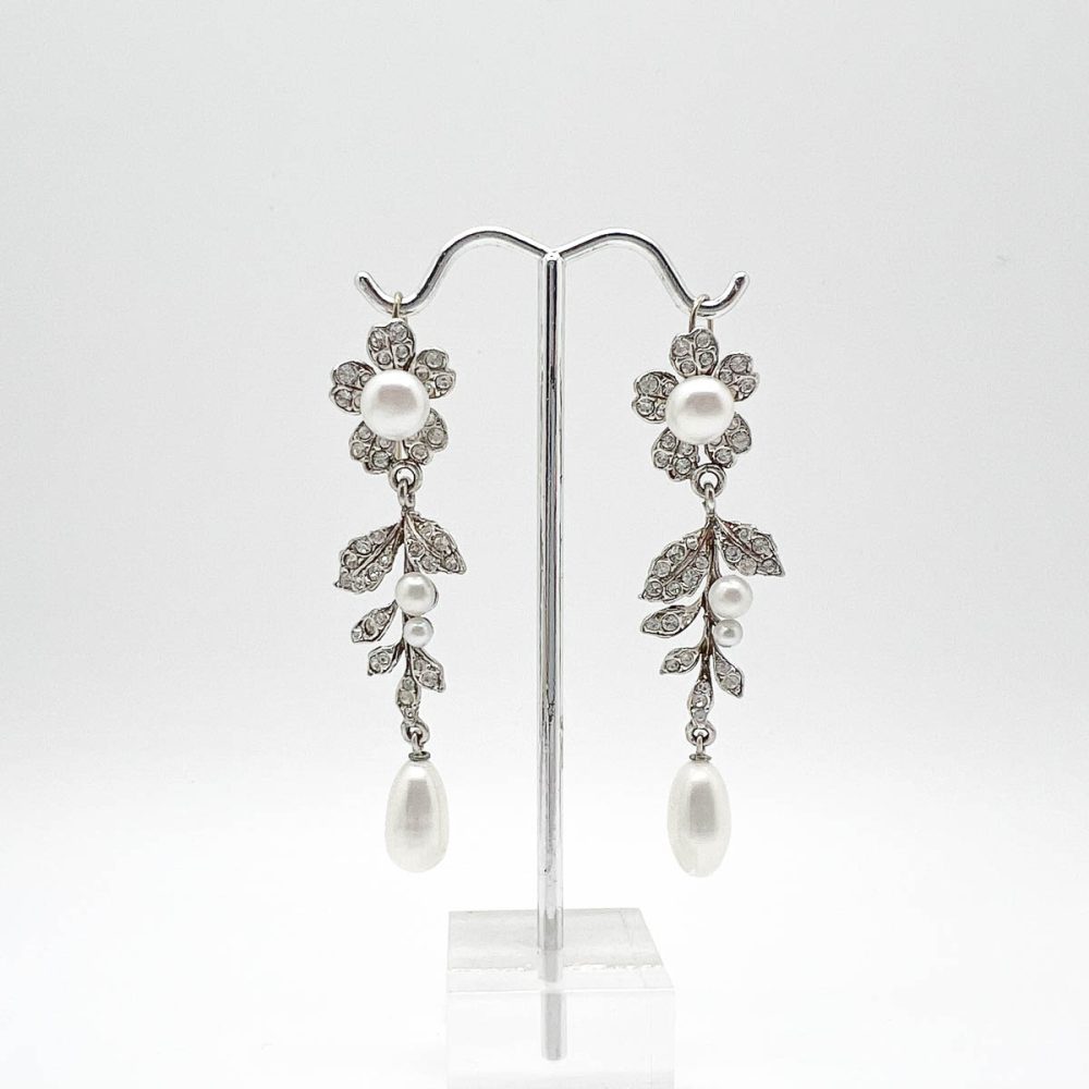 Vintage Silver Pearl Floral Earrings