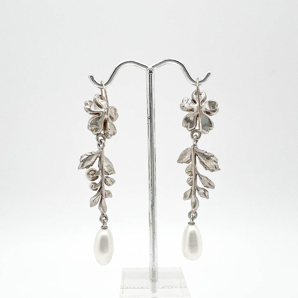Vintage Silver Pearl Floral Earrings