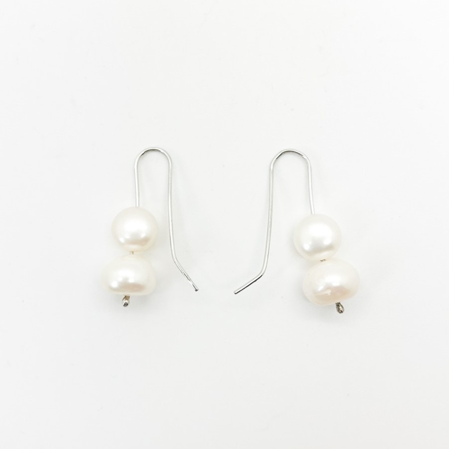 Silver Double Pearl Earrings