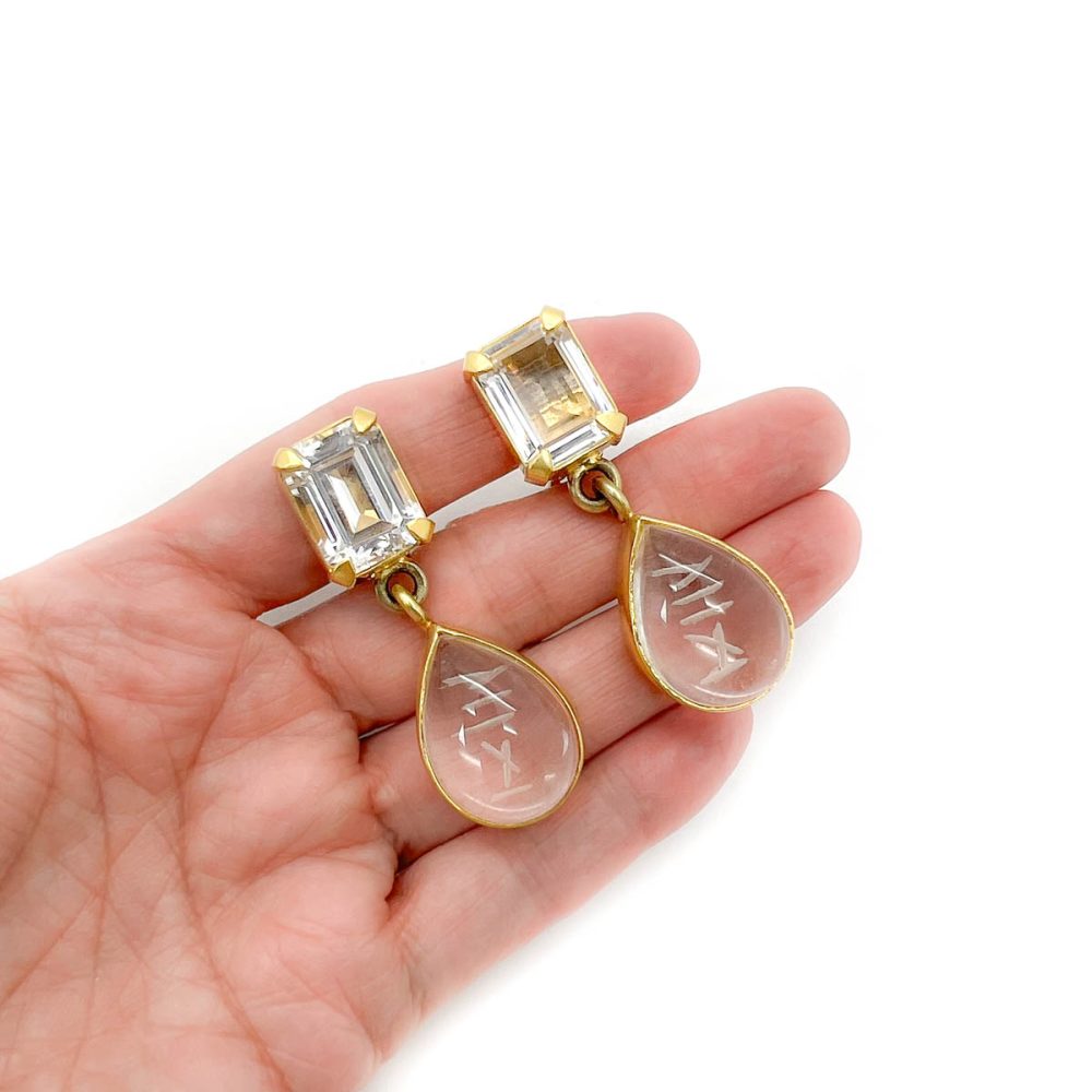 Vintage Sterling Carved Rock Crystal Earrings