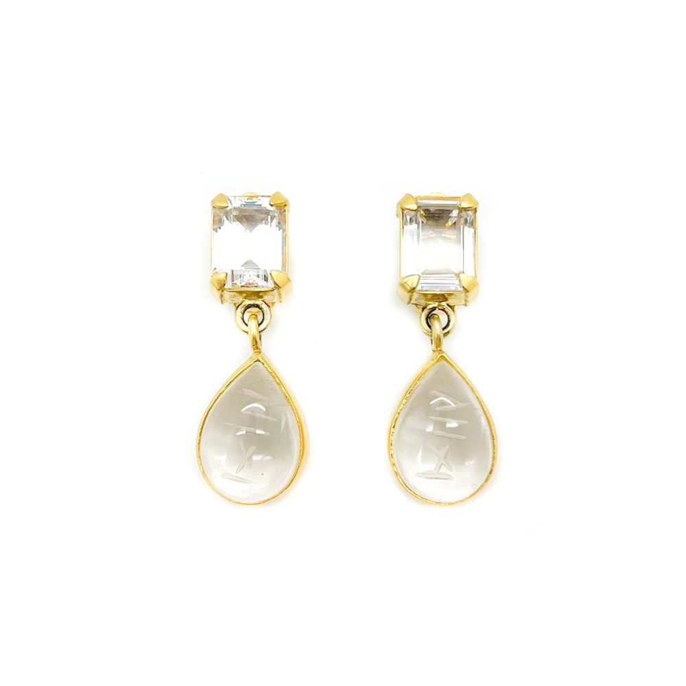 Vintage Sterling Carved Rock Crystal Earrings