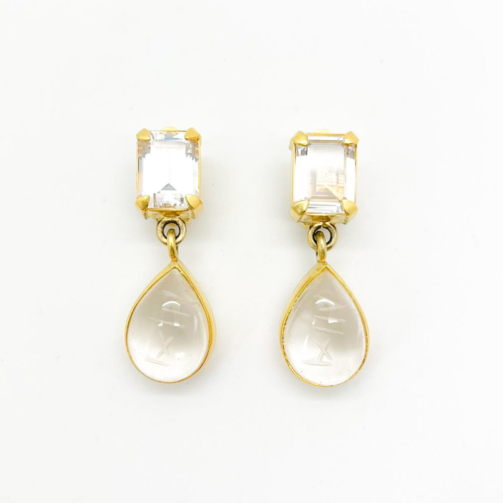 Vintage Sterling Carved Rock Crystal Earrings