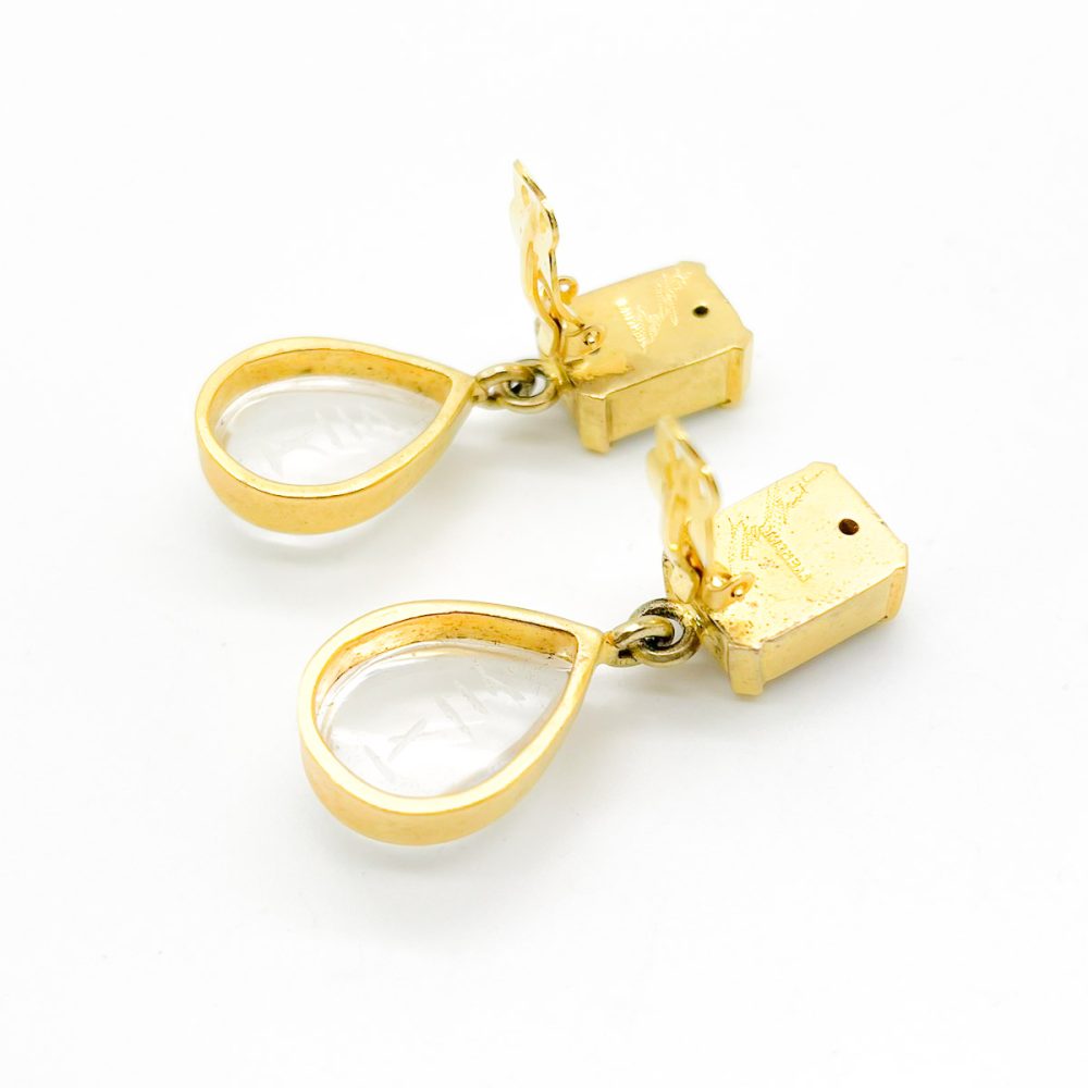 Vintage Sterling Carved Rock Crystal Earrings